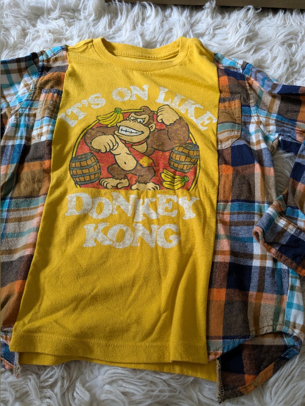 Youth Small - Donkey Kong + Flannel Long Sleeve UPCYCLED Shirt - Picture 6 of 6